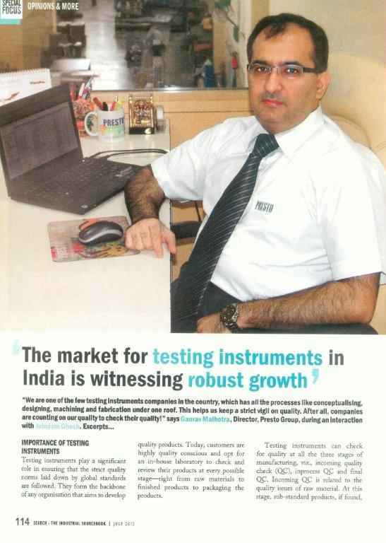 Interview- Market for Testing Instruments in India is witnessing robust growth