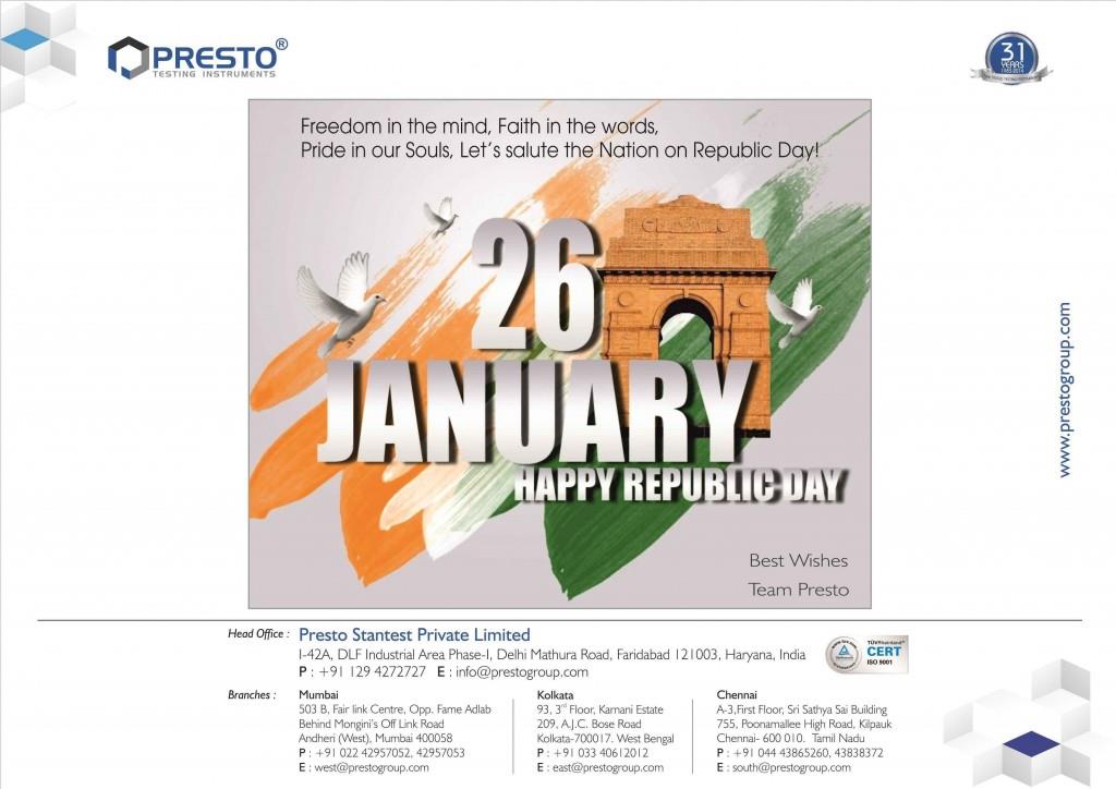 Warm Greetings of 66th Republic Day from entire team of Presto Group for all their clients and well wishers!!